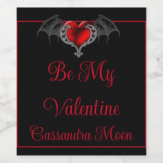 Goth Heart with Bat Wings Personalisiert Weinetikett (Einzelnes Label)