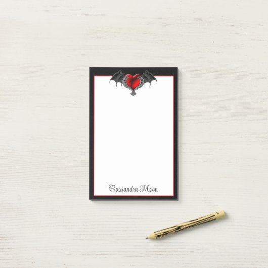 Goth Heart with Bat Wings Post-it Klebezettel (Auf Schreibtisch)