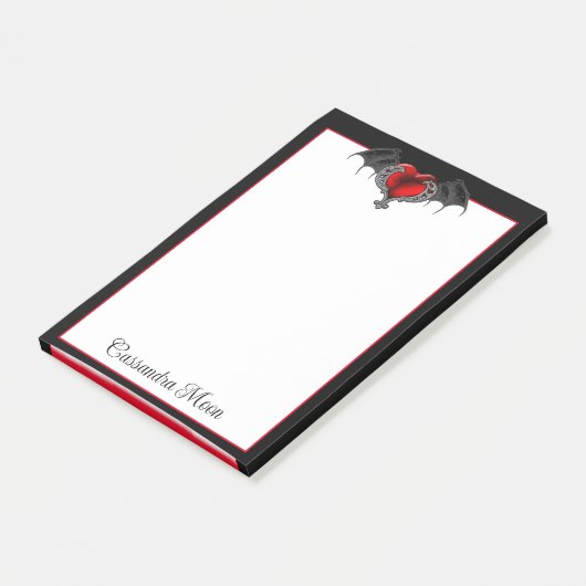 Goth Heart with Bat Wings Post-it Klebezettel (angewinkelt)