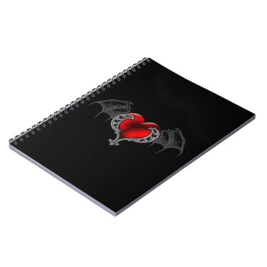 Goth Heart with Bat Wings Spiral Notebook Notizblock (Linke Seite)