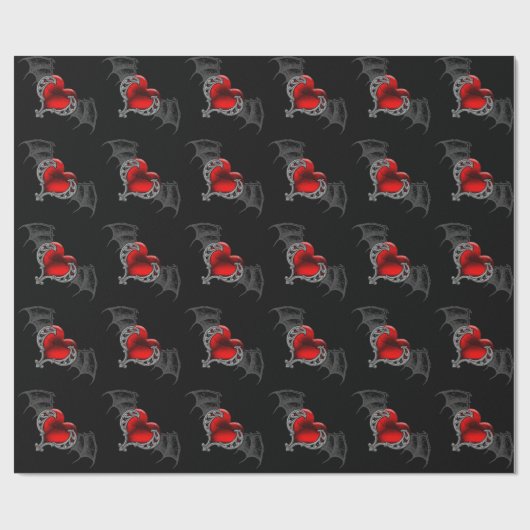 Goth Heart with Bat Wings Wrapping Paper Geschenkpapier (Flach)