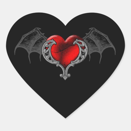 Goth Herz mit Fledermausflügeln Aufkleber (Vorderseite)