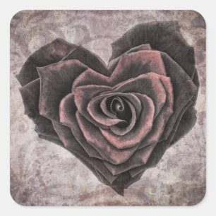 Goth-Herz-Rosen-Aufkleber Quadratischer Aufkleber