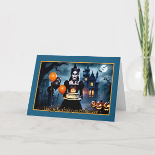 Goth Hexe mit Kuchen - Halloween Geburtstag Feiertagskarte