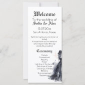 Goth Hochzeit Schwarz Kleid Aquarell Rose Programm (Vorderseite)