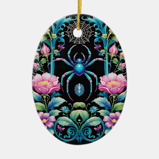 Goth Holiday Spider in Blume Saisons Creepings Keramik Ornament (Vorne)