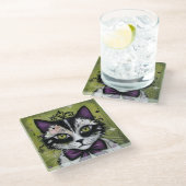 Goth-Katze Glasuntersetzer (Schrägansicht)