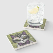 Goth-Katze Steinuntersetzer (Seitenansicht)