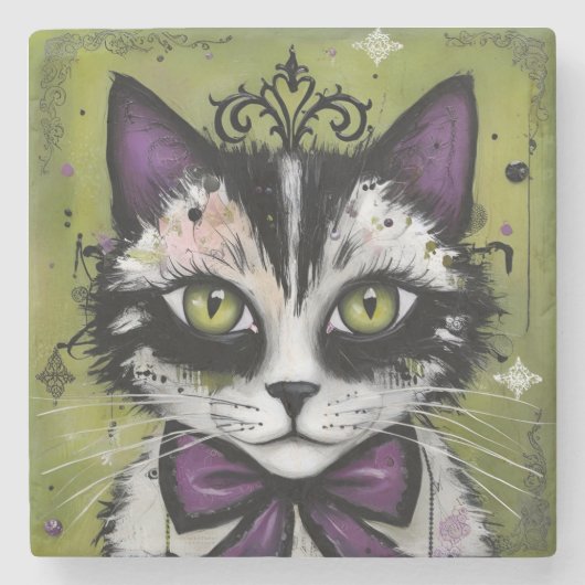 Goth-Katze Steinuntersetzer (Vorderseite)