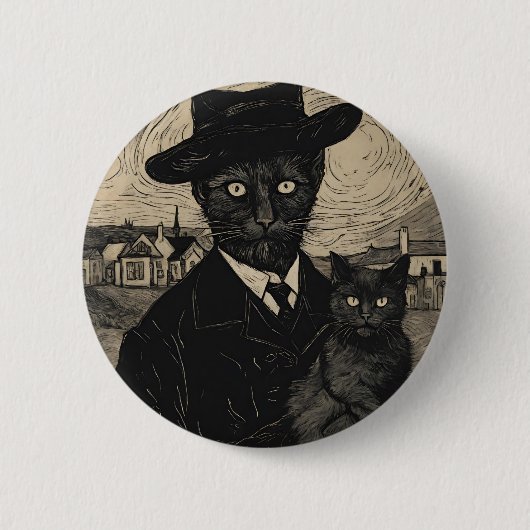 Goth Katze Vincent Van Gogh Schwarze Katzen Button (Vorderseite)