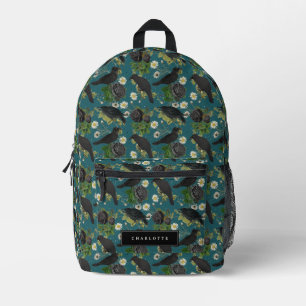 Goth Krähen & schwarze Rosen tiefblaue Muster Bedruckter Rucksack