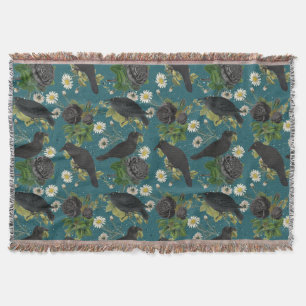 Goth Krähen & schwarze Rosen tiefblaue Muster Decke