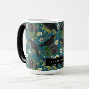 Goth Krähen & schwarze Rosen tiefblaue Muster Verwandlungstasse