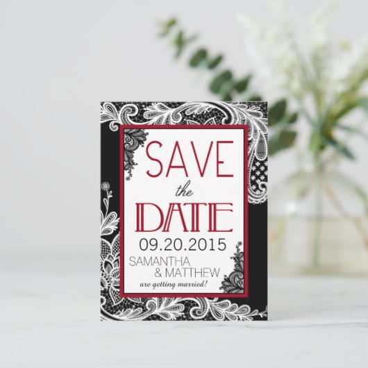 Goth Lace Save the Date Ankündigungspostkarte (Stehend Vorderseite)
