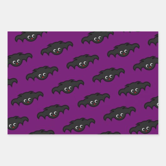 Goth Lila Black Kawaii Bat Pattern Geschenkpapier Set (Vorderseite)