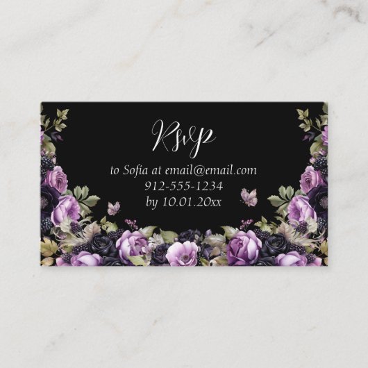 Goth Lila & Black Moody Florals Quinceañera Begleitkarte (Vorderseite)