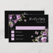Goth Lila & Black Moody Florals Quinceañera UAWG Einladung (Vorne/Hinten)