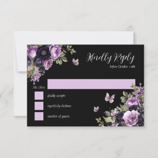 Goth Lila & Black Moody Florals Quinceañera UAWG Einladung