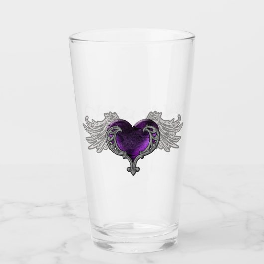 Goth Lila Heart mit Angel Wings Glass Cup Glas (Vorderseite)