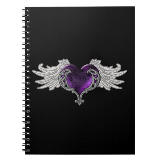 Goth Lila Heart mit Angel Wings Notebook Notizblock (Vorderseite)
