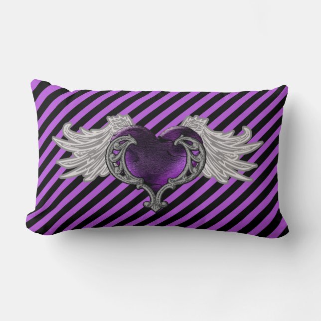 Goth Lila Heart mit Angel Wings Throw Kissen (Vorderseite)