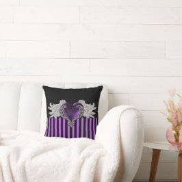 Goth Lila Heart mit Angel Wings Throw Kissen