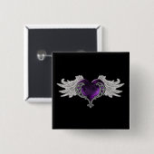 Goth Lila Heart with Angel Wings Button (Vorne & Hinten)