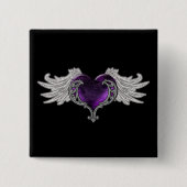 Goth Lila Heart with Angel Wings Button (Vorderseite)