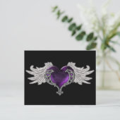 Goth Lila Heart with Angel Wings Postkarte (Stehend Vorderseite)