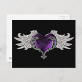 Goth Lila Heart with Angel Wings Postkarte (Vorne/Hinten)