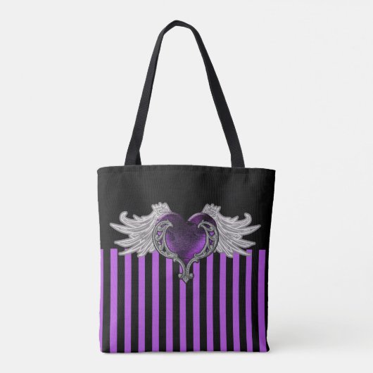Goth Lila Heart with Angel Wings Tasche (Rückseite)