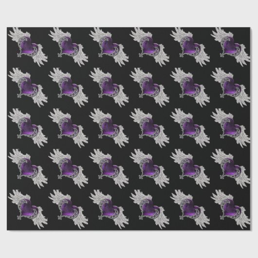 Goth Lila Heart with Angel Wings Wrapping Paper Geschenkpapier (Flach)