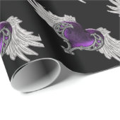 Goth Lila Heart with Angel Wings Wrapping Paper Geschenkpapier (Rolleneckpunkt)