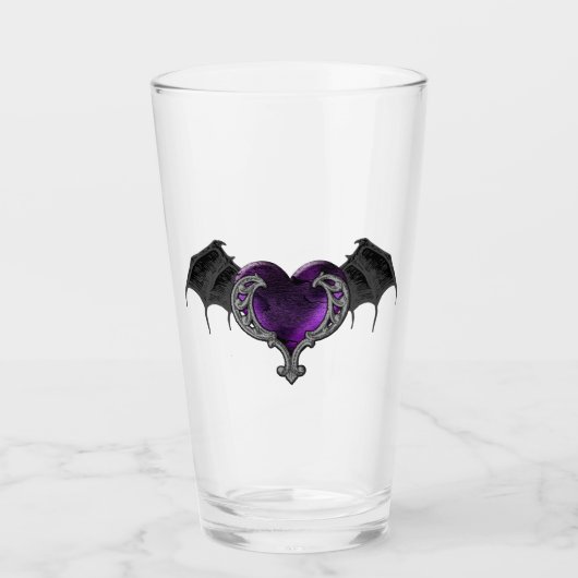 Goth Lila Heart with Bat Wings Glass Cup Glas (Vorderseite)