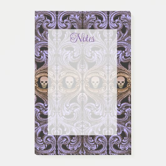 Goth Lila Ornament mit Skull Post-it Klebezettel (Vorderseite)