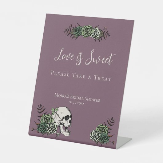 Goth Lila Skull Rose Polterabend Favoriten Signier Sockelschild (Vorderseite)