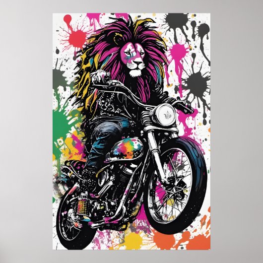 Goth Lion Biker Digital Art Poster (Vorne)