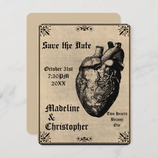 Goth Macabre Herzgotik Save the Date Einladung (Vorne/Hinten)