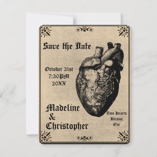 Goth Macabre Herzgotik Save the Date Einladung (Vorderseite)