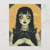 Goth-Mädchen mit drei schwarzen Katzen Postkarte (Vorderseite)