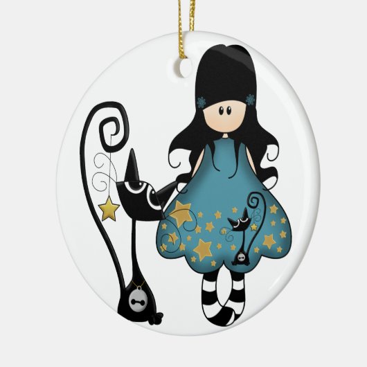 Goth Mädchen mit Katze Keramik Ornament (Links)