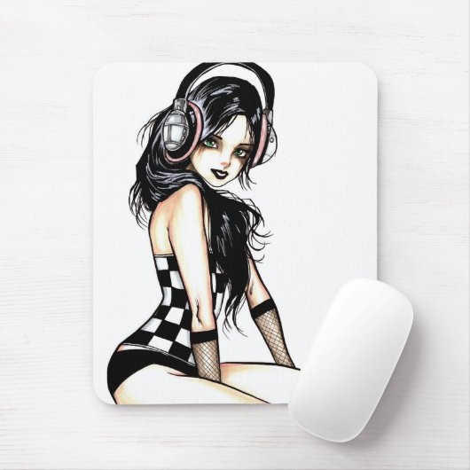 Goth Mädchen mit Kopfhörern Mousepad (Mit Mouse)