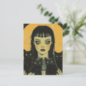 Goth-Mädchen mit vier schwarzen Katzen Postkarte (Stehend Vorderseite)
