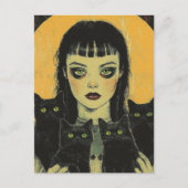 Goth-Mädchen mit vier schwarzen Katzen Postkarte (Vorderseite)