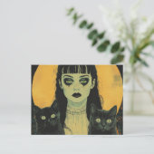 Goth-Mädchen mit zwei schwarzen Katzen Postkarte (Stehend Vorderseite)