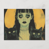 Goth-Mädchen mit zwei schwarzen Katzen Postkarte (Vorderseite)