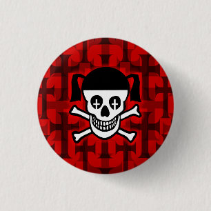 Goth Mädchen-Schädel u. Kreuze Button