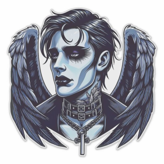 Goth Man Angel Dark Fantasy Art Aufkleber (Vorderseite)