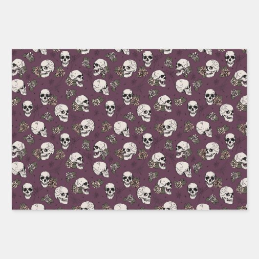 Goth Maroon Lila Skulls und Stripes Halloween Geschenkpapier Set (Vorderseite 3)
