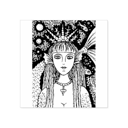 GOTH MERMAID, SCHWARZES MEER SIREN FANTASY WHIMSY, GUMMISTEMPEL (Prägung)